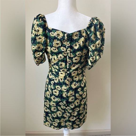Lulu's Floral Inclusive Sunflower Navy Blue Yellow Puff Sleeve Mini Dress - Picture 2 of 12